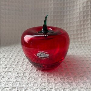 Rare Blenko Blown Glass Red Apple With Green Stem Signed Richard Blenko 2001